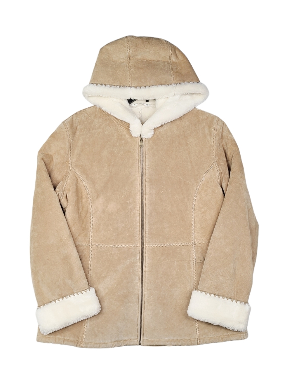 Vintage Fabio Penny Lane Suede Leather Coat Jacket Womens Large Tan Beige Lined - Picture 1 of 16
